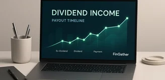 Office still life with laptop and abstract dividend income visuals