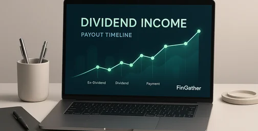 Office still life with laptop and abstract dividend income visuals