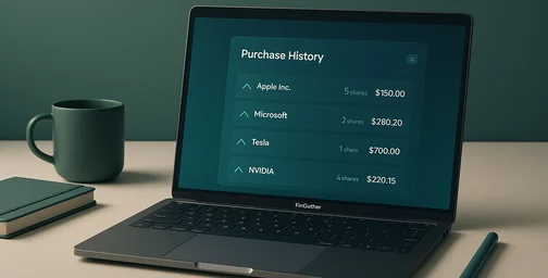 Office still life with laptop and abstract transaction history visuals